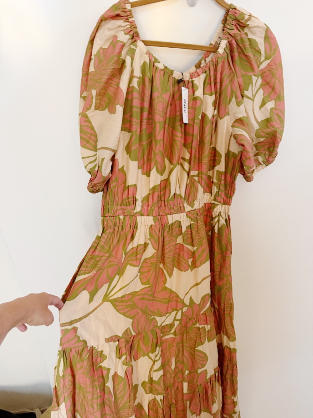 NWT Velvet by Graham & Spencer Raya Floral Cream Pink Silk Cotton Maxi Dress L - Picture 7 of 8